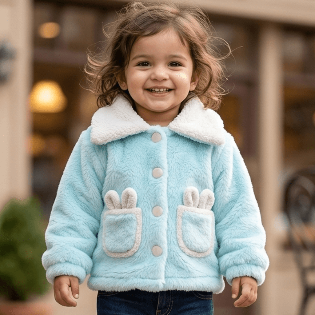 BLOOMUP Girls Light Blue Cotton Blend Sweat Jacket, Full Sleeve Polo Collar Button-Down Winter Casual & Travel Wear