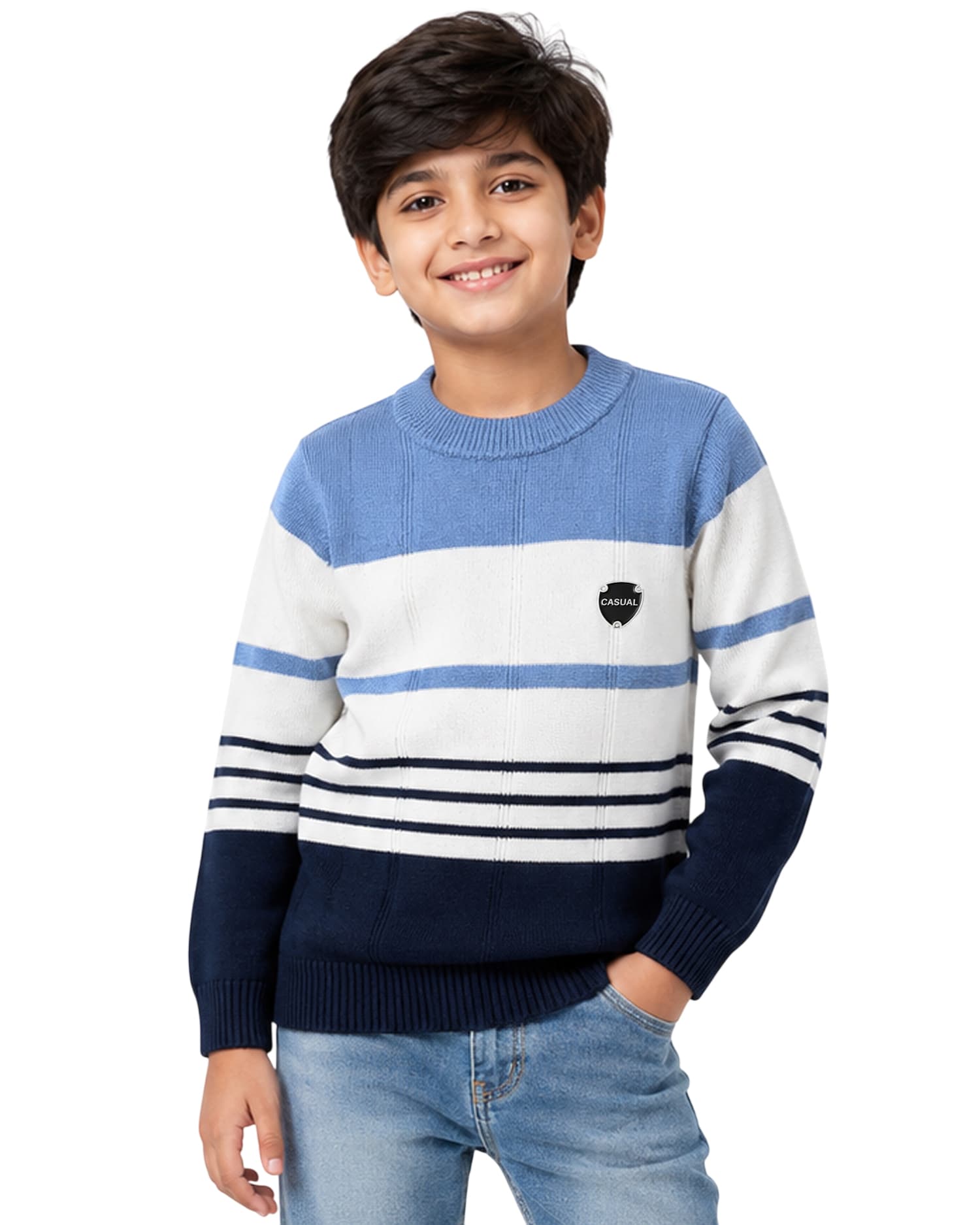 Kuchipoo Boys Light Blue Cotton Casual Pullover Sweater for Winter