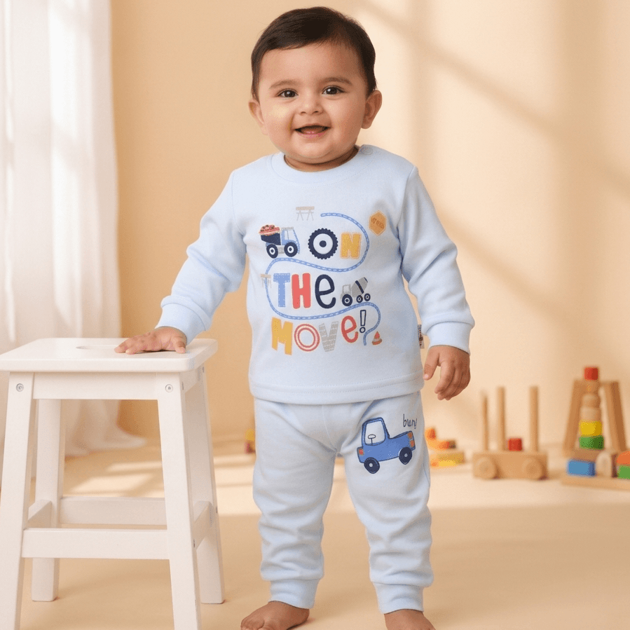 Hazelnuts Boys Winter Wear Suit Set in Light Sky Blue with Full Sleeves T-Shirt and Joggers