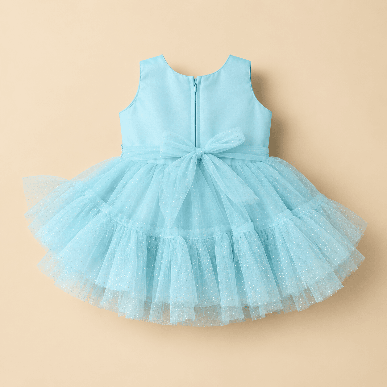 SM Baby Girls' Light Blue Tulle Party Dress with Sleeveless Design and Back Zipper