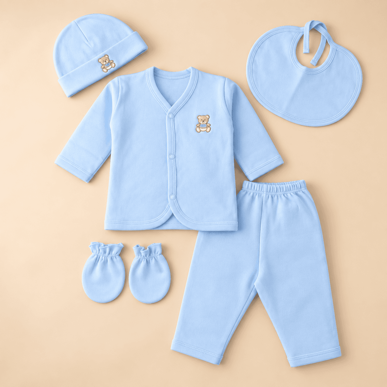 I Bears Unisex Sky Blue Cotton Hospital Set – Full Sleeve V-Neck Jhabla & Pyjamas