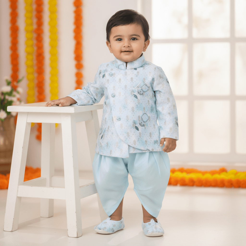Kookies Boys Light Blue Cotton Dhoti Kurta Set for All Season Formal/Partywear