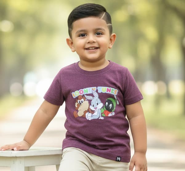 Minute Mirth Boys' Purple LOONEY TUNES Short Sleeve Cotton T-Shirt for Casual Summer Wear