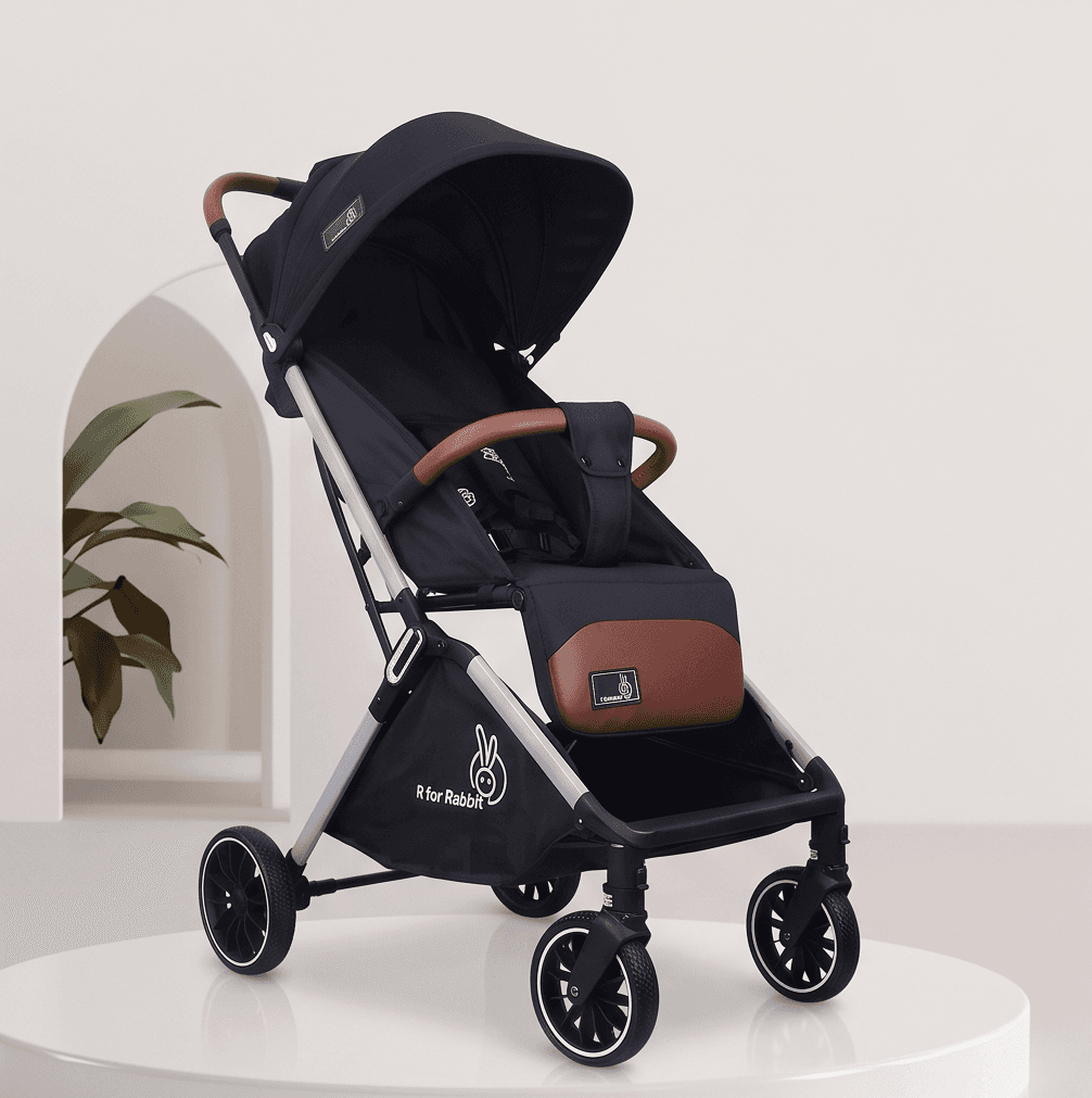 R for Rabbit Street Smart Auto-Fold Stroller (Pure Black) – EN 1888 Certified, Compact & Travel-Friendly