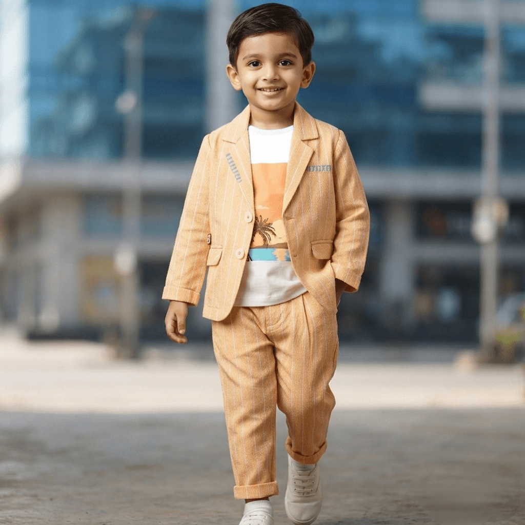 Little Collars Boys Orange Cotton Blend Sleeveless Party Suit Set with Trousers
