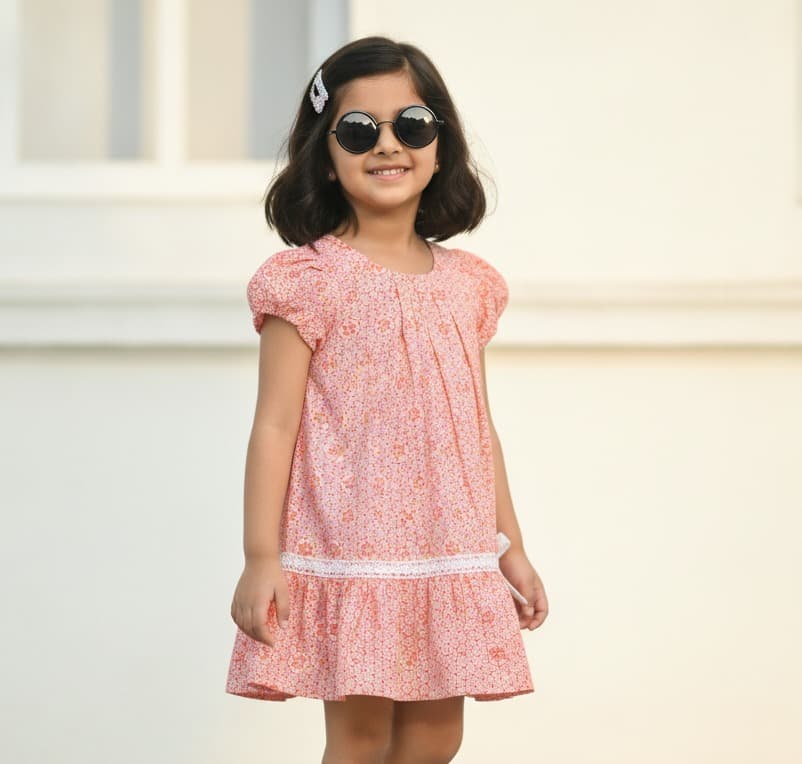 Mini Miao Girls' Orange Short Sleeve One Piece Dress with Back Zipper for Casual Summer Wear
