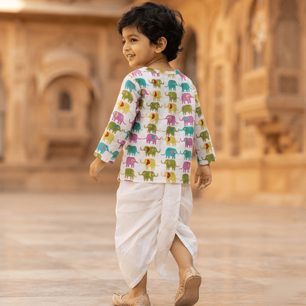 Jexport Boys Cotton Ethnic Wear Dhoti & Kurtha Set with Front Buttons  for Formal/Partywear All Season