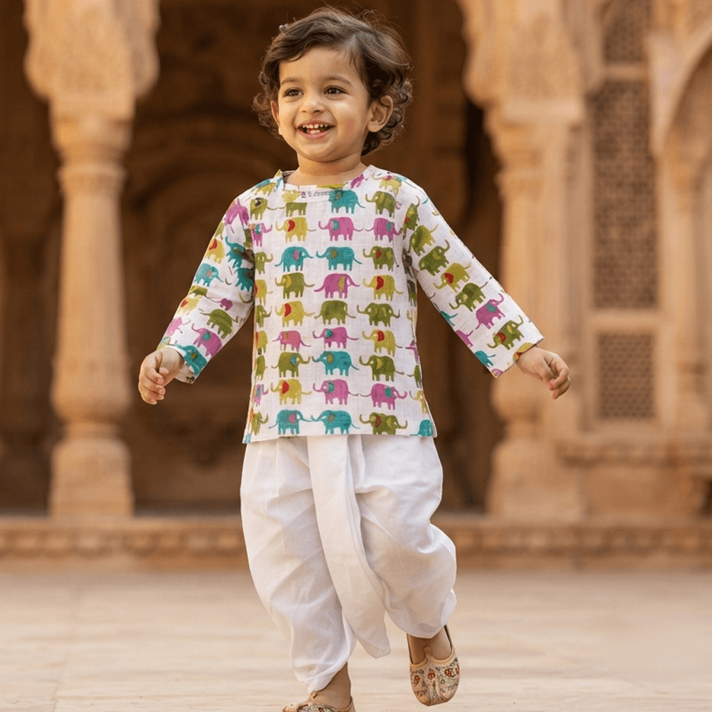 Jexport Boys Green Cotton Ethnic Wear Dhoti & Kurtha Set with Front Buttons  for Formal/Partywear All Season