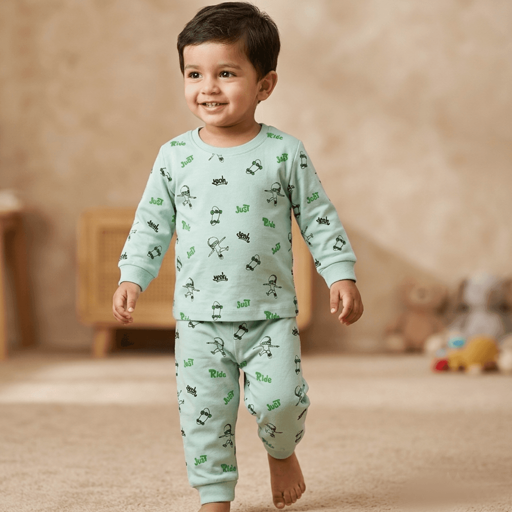Hazelnuts Green Cotton Winter Wear Suit for Boys with Full Sleeves and Joggers - Casual Daily Wear