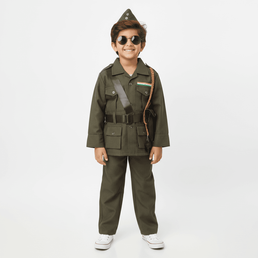 Subhash Chandra Bose Costume (Boys, Green, Full Sleeves, Polo Neck, with Trousers) – Formal/Partywear – KAKU FANCY