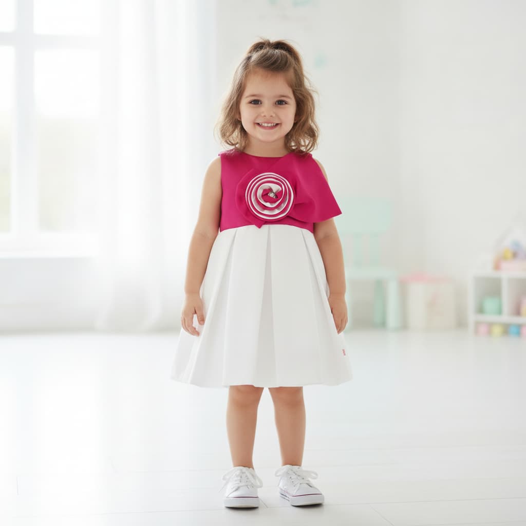 Chocopie Dark Pink Sleeveless Frock for Girls - Round Neck One Piece Partywear & Smart Outdoor Dress - Machine Wash