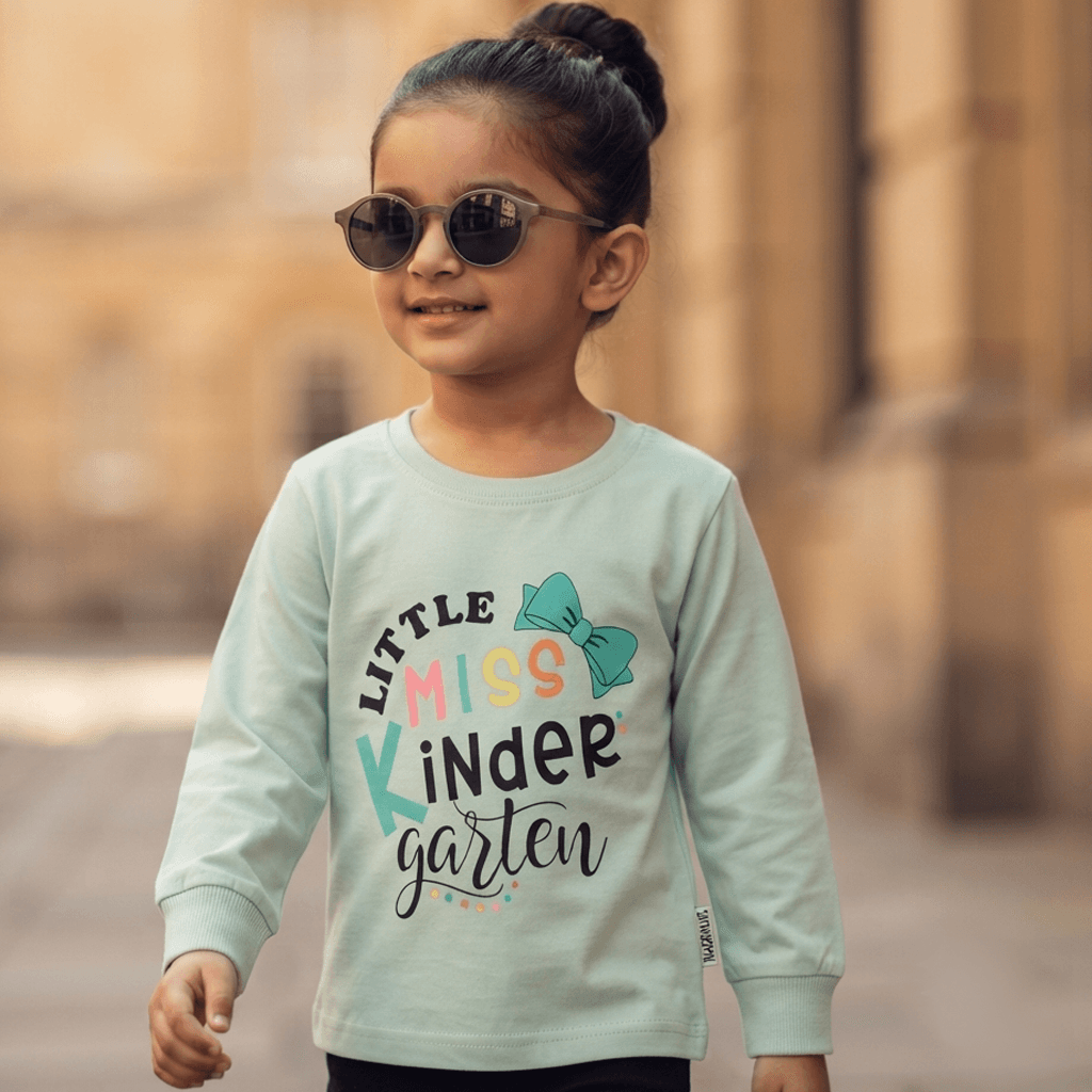 Hazelnuts Little Miss Kindergarten Light Green Casual Top for Girls
