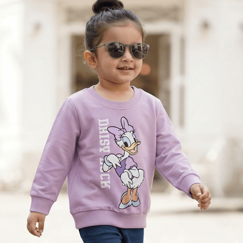 Biskid Girls Lavender DAISY DUCK Full Sleeve Cotton SweatShirt for Casual All Season Wear