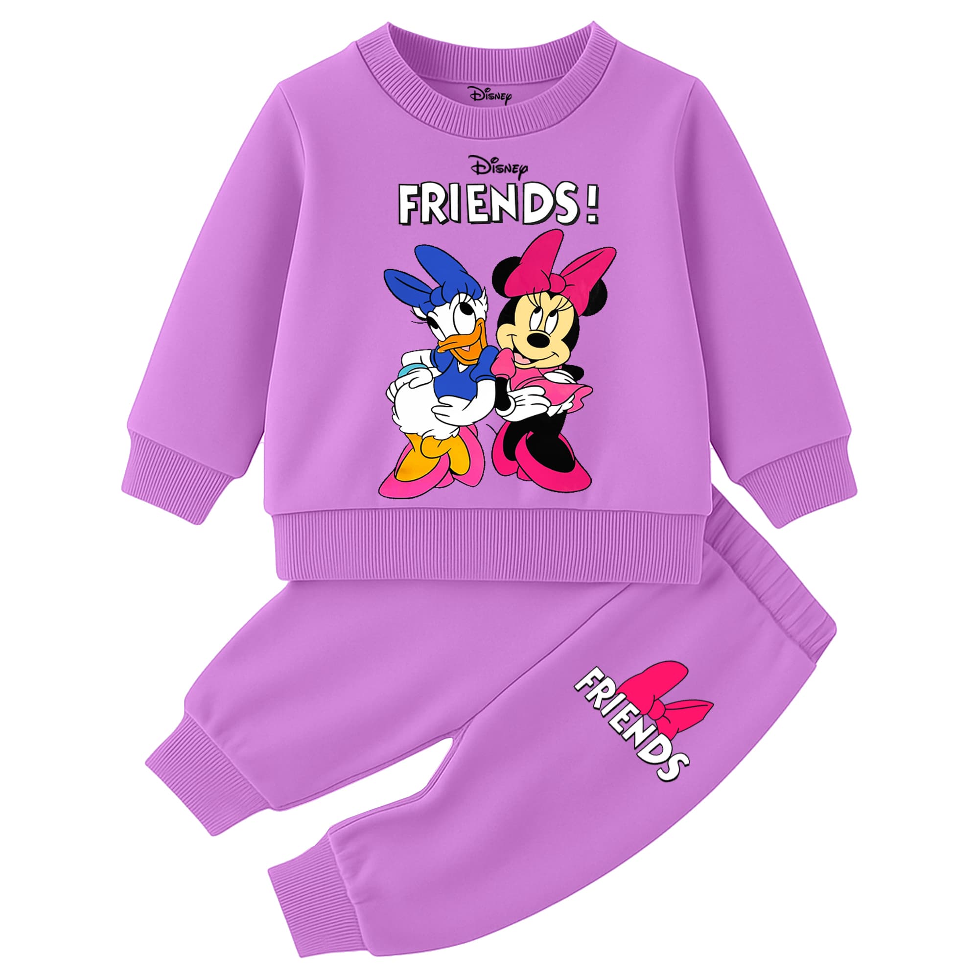 Kuchipoo Girls Lavender Cotton T-shirt & Joggers Set with Disney FRIENDS! Print for Casual Winter Wear