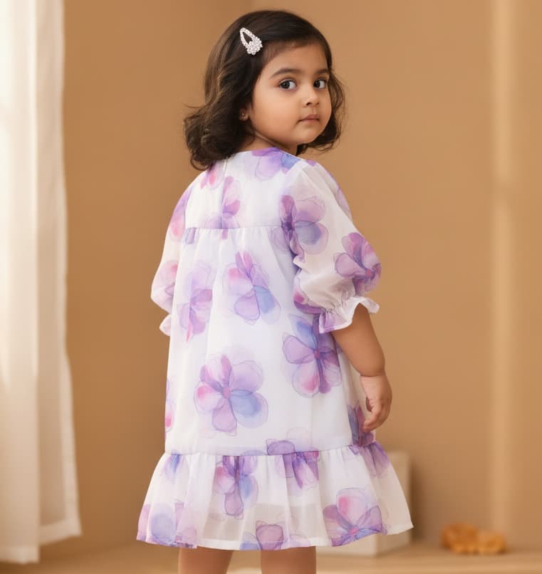 Many Frocks Lavender Cotton Half Sleeve One Piece Dress for Girls Casual Daily Wear All Season