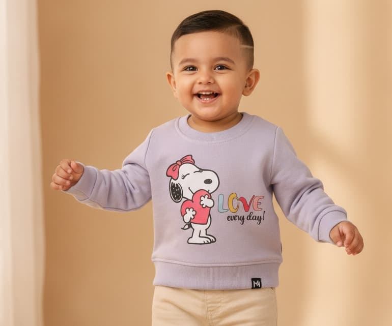 Minute Mirth Lavender Sweatshirt for Boys with "LOVE every day!" Text - Casual Winter Wear