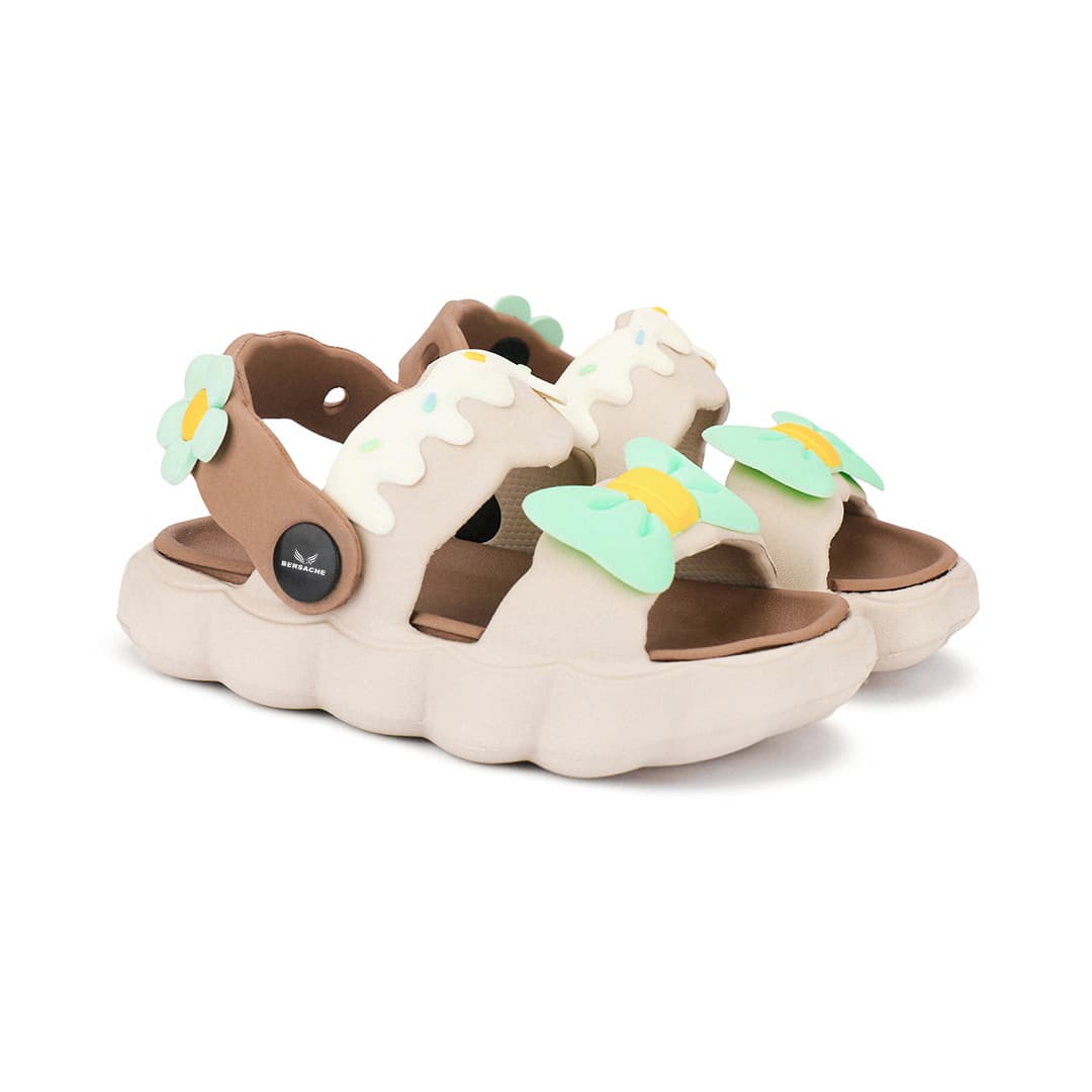 Bersache Girls Beige Rubber Sandals with Bow & Back Strap – Stylish Footwear for Casual, Daily & Outdoor Wear