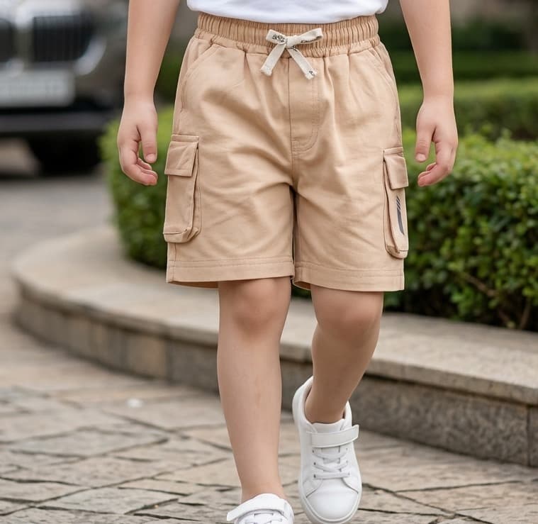 Hazelnuts Boys Beige Cargo Shorts Above Knee Length for Summer Casual Wear
