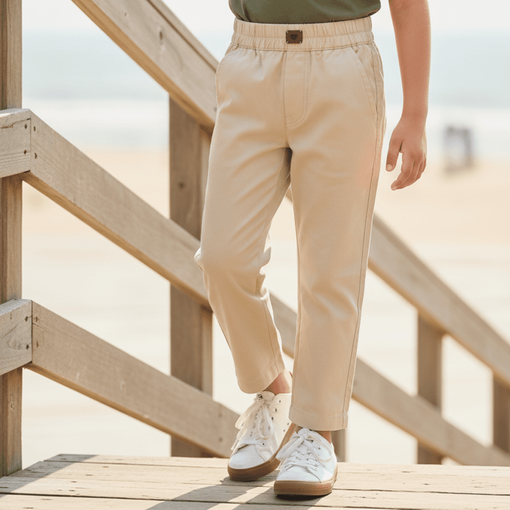 Baatcheet Boys Beige Cotton Full Length Casual Pants
