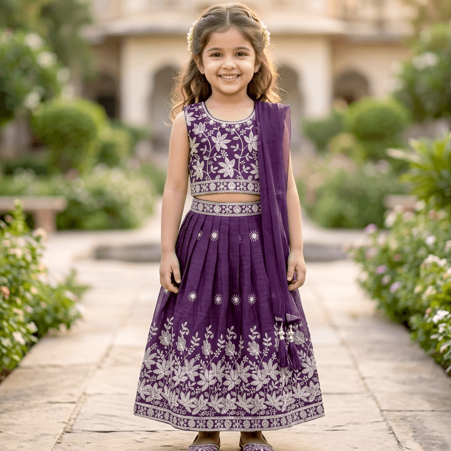 Lovely Look Wine Lehenga Choli for Girls - Sleeveless Ethnic Wear for All Seasons