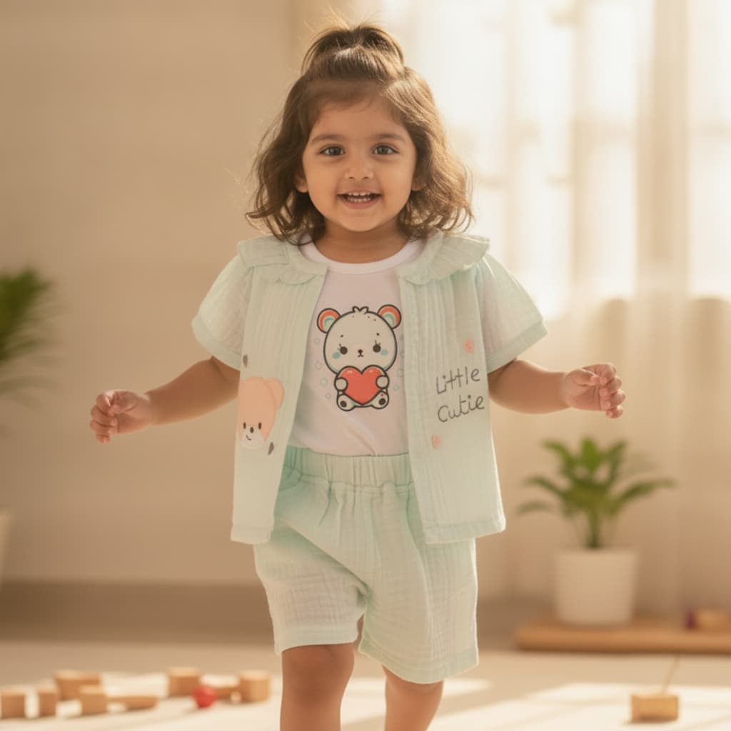 Jelly Bee's Girls' Mint Cotton T-shirt & Shorts Set - Little Cutie Casual Summer Wear