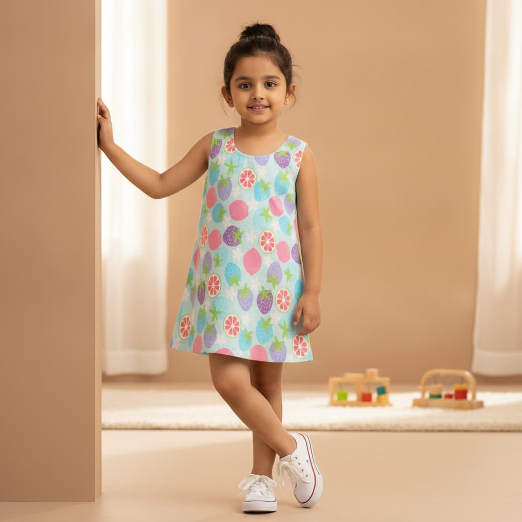 Chocoberry Girls Mint Cotton Blend Sleeveless Frock Dress