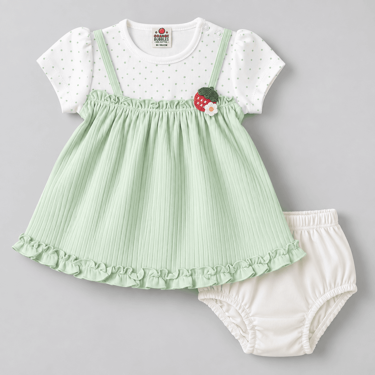 Orange Bubbles Mint Frock with Bloomer for Girls - Casual Summer Wear