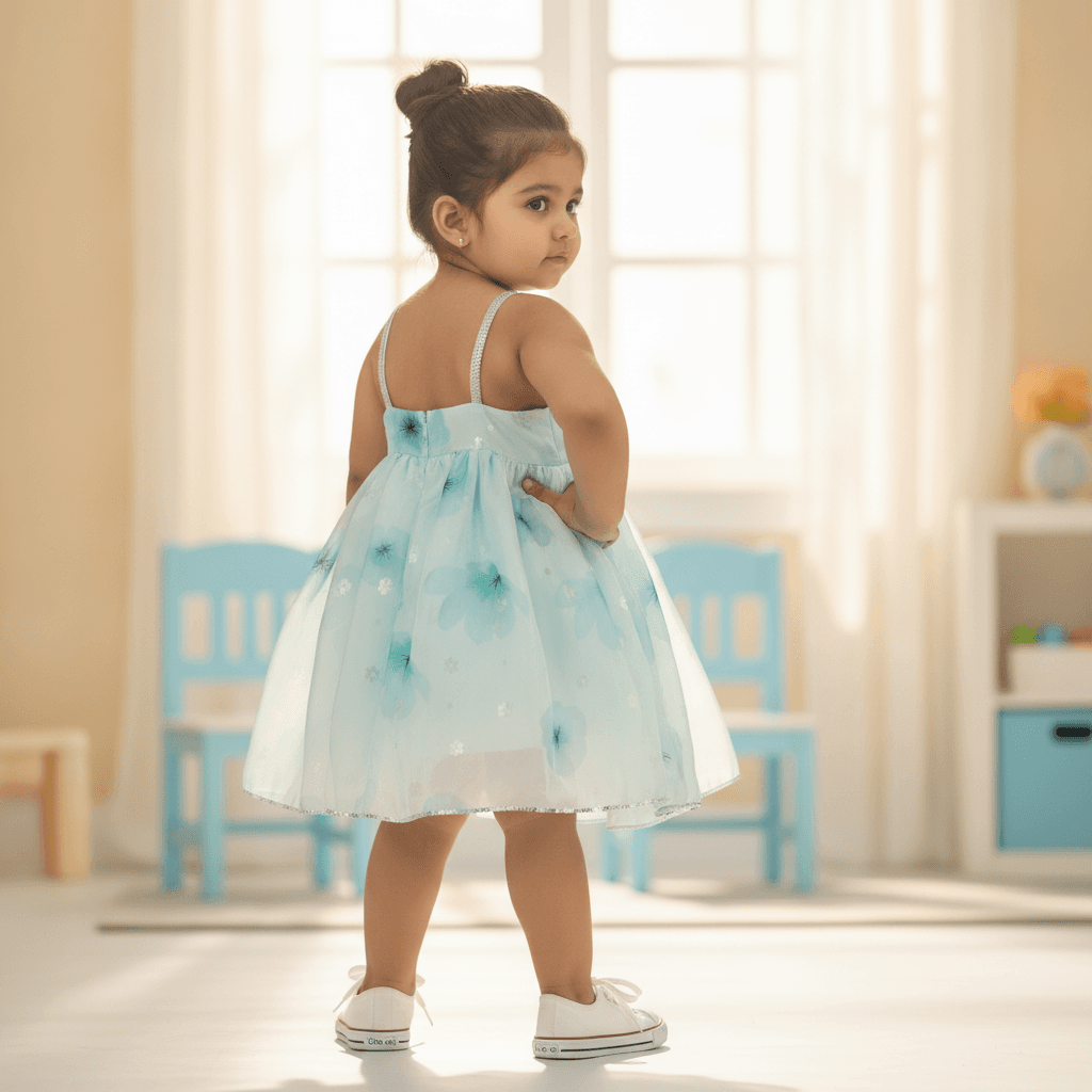 Kyub Mint Party Dress for Girls with Multi-Blend Singlet Sleeves and Back Zipper