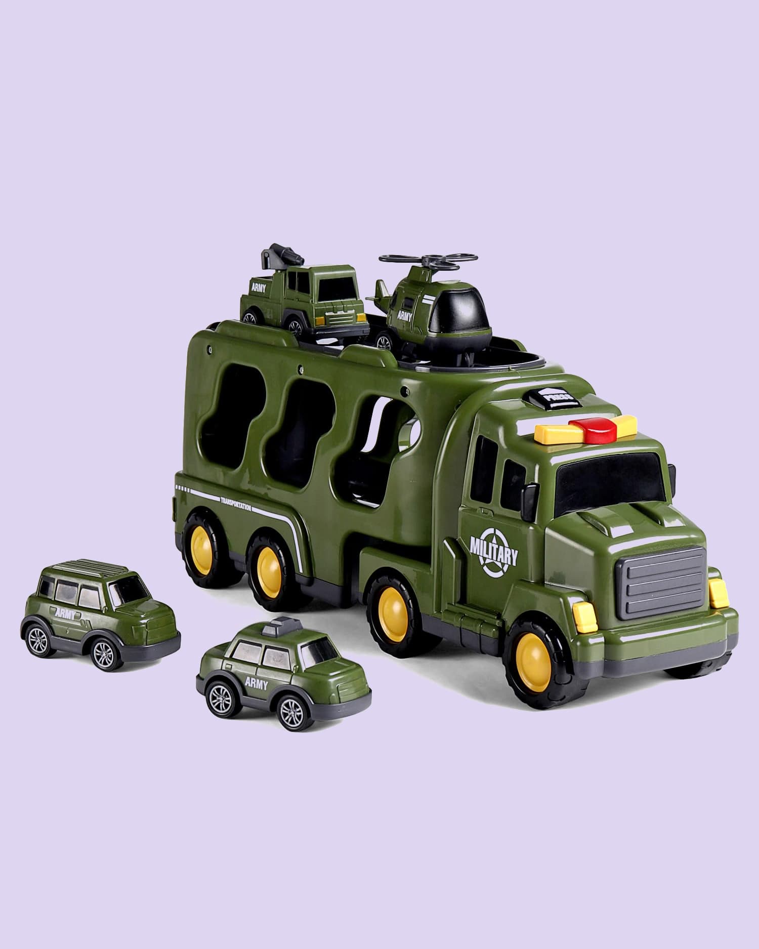 Kidology Play 5 in1 Friction Powered Military Truck Toy Set with Light & Sound Educational Transport Vehicle for Kids