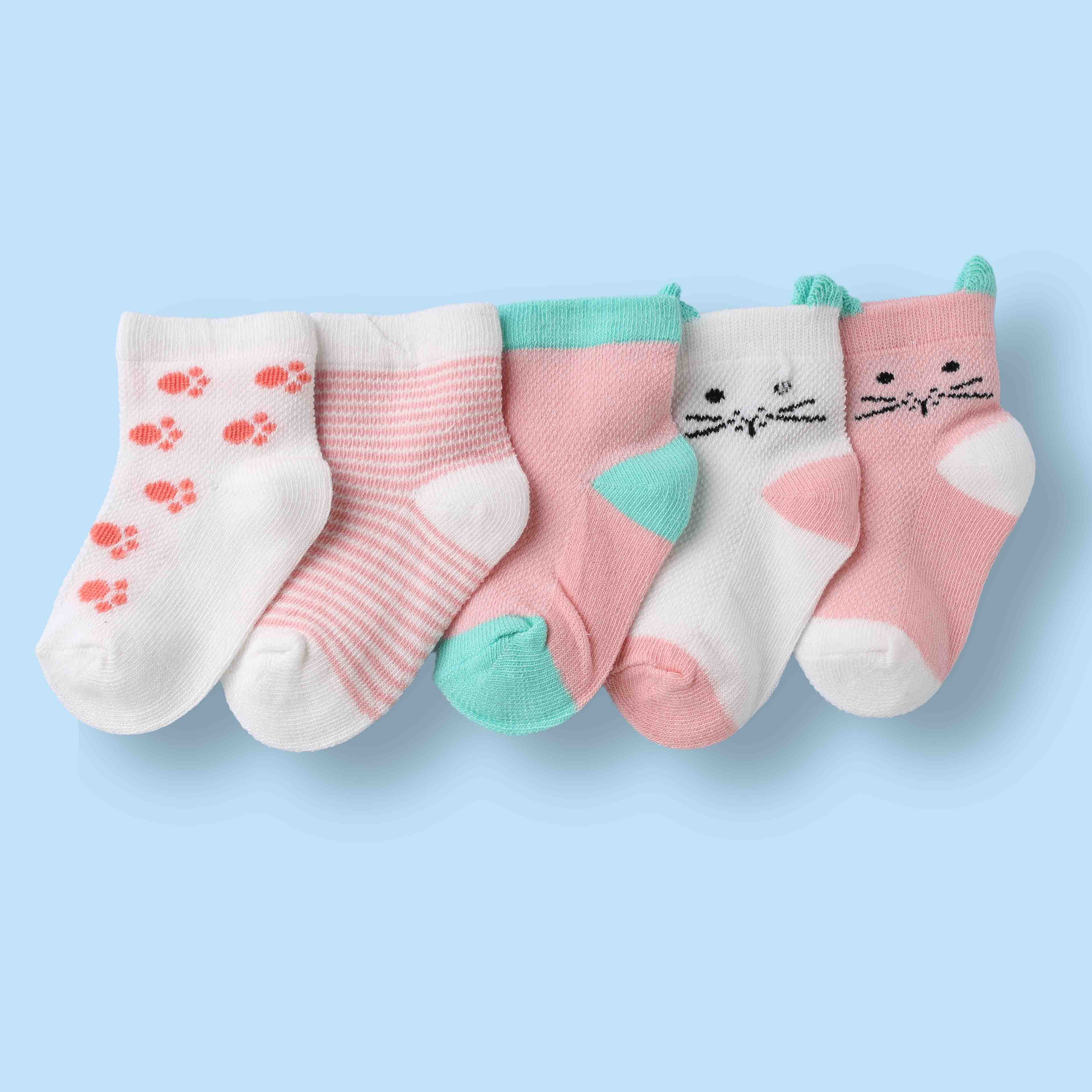 Syga Girls Light Pink 5-Pack Cotton Mid-Ankle Socks for Casual Daily Wear