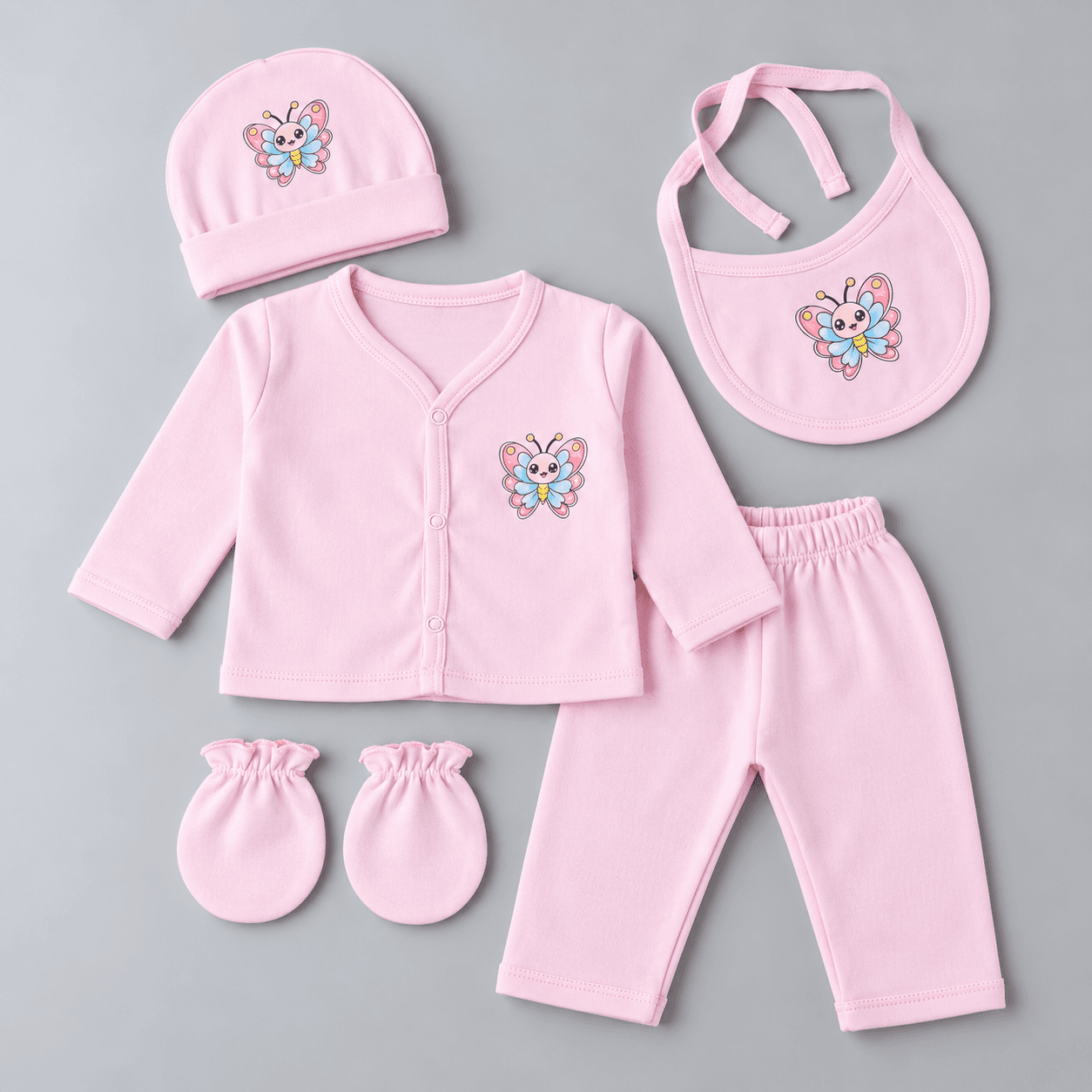 HAPPY CUBS Girls Light Pink Cotton Apparel Gift Set – Full Sleeve Round Neck Jhabla & Full-Length Trousers/Pants