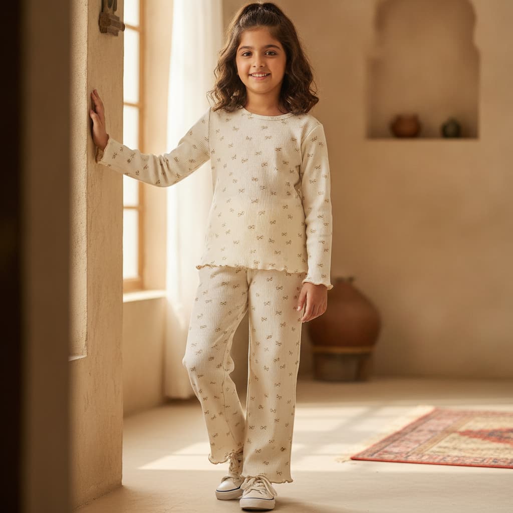 Orrigany Cream Cotton Printed Pyjama for Girls – Soft Comfort Nightwear