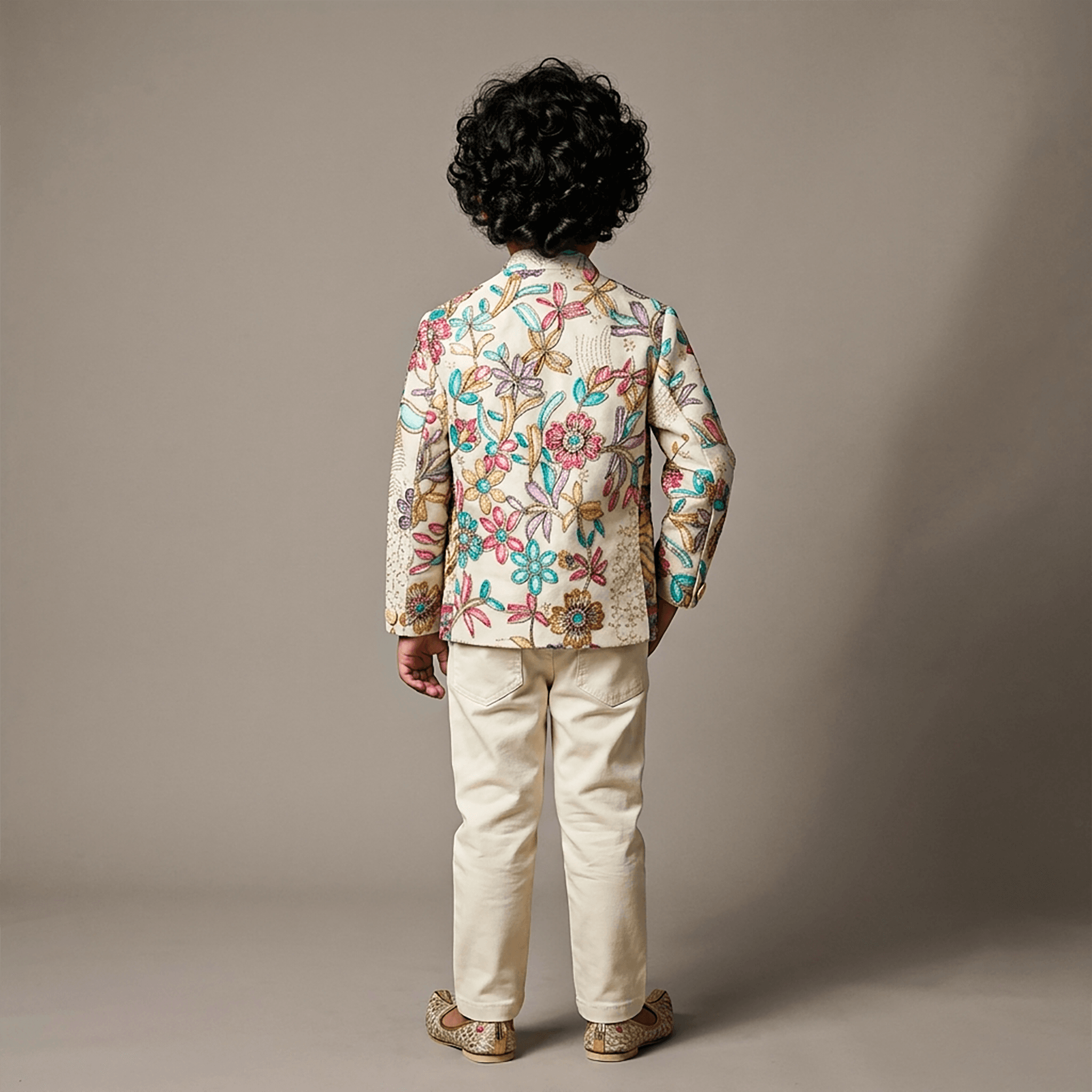 Mintu Kidswear Boys Cream Cotton Sherwani Set – Full Sleeve Mandarin Collar Sherwani & Trousers for Partywear