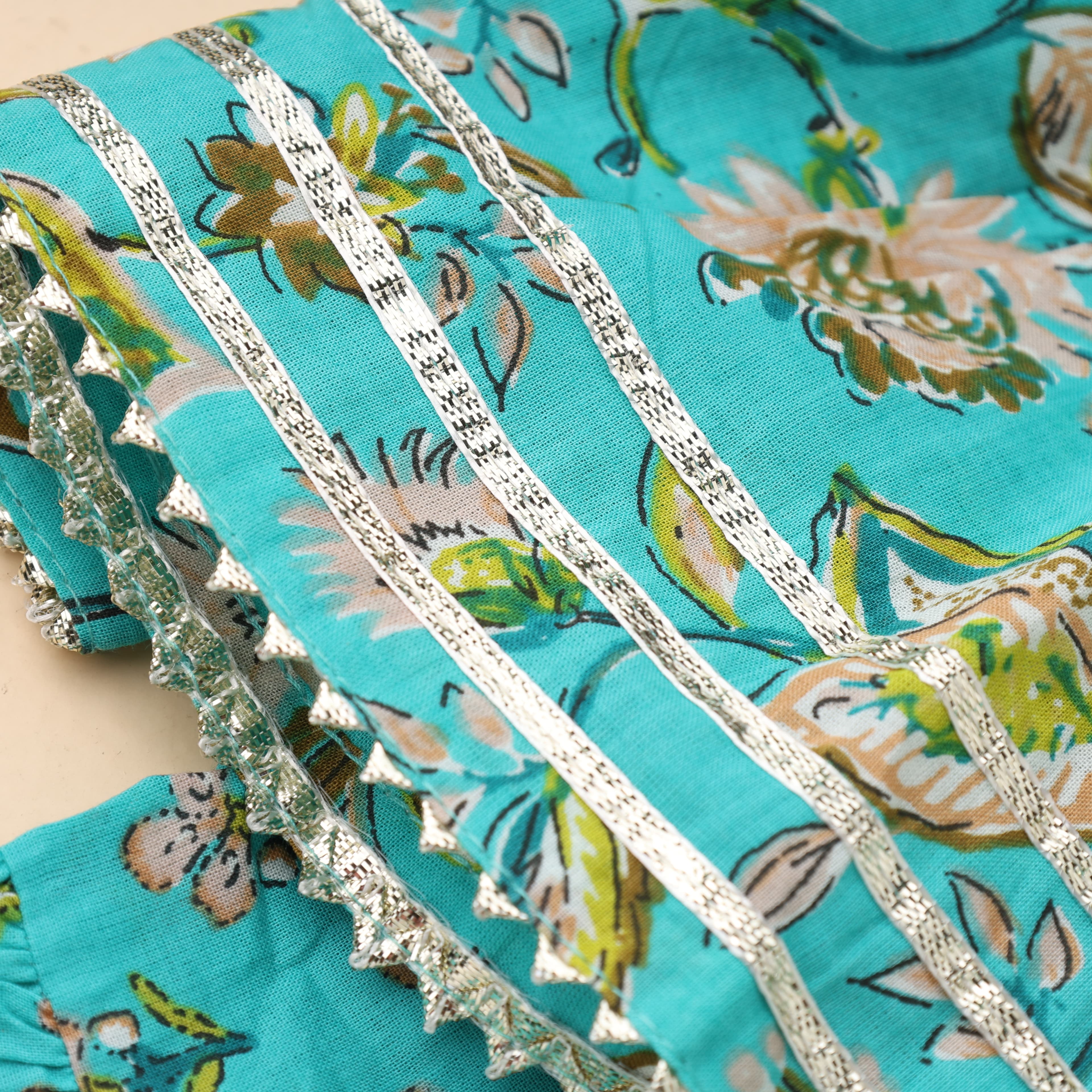 Cuddly Cubs Turquoise Kurti & Sharara Set for Girls - Half Sleeves, Round Neck, Slip-on, All Season Formal/Partywear