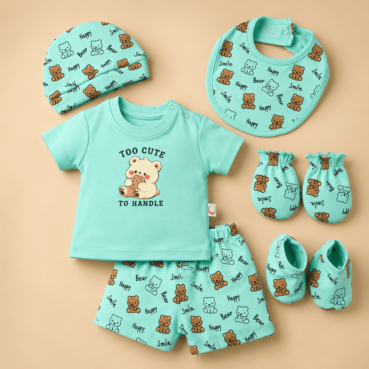 Moonkids Unisex Turquoise Cotton Apparel Gift Set – Short Sleeve Round Neck T-Shirt & Shorts