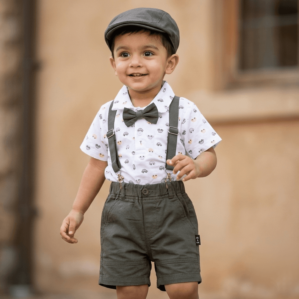 Jo And Bo Charcoal Grey Cotton Polo Shirt & Shorts Set for Boys - Summer Formal/Partywear