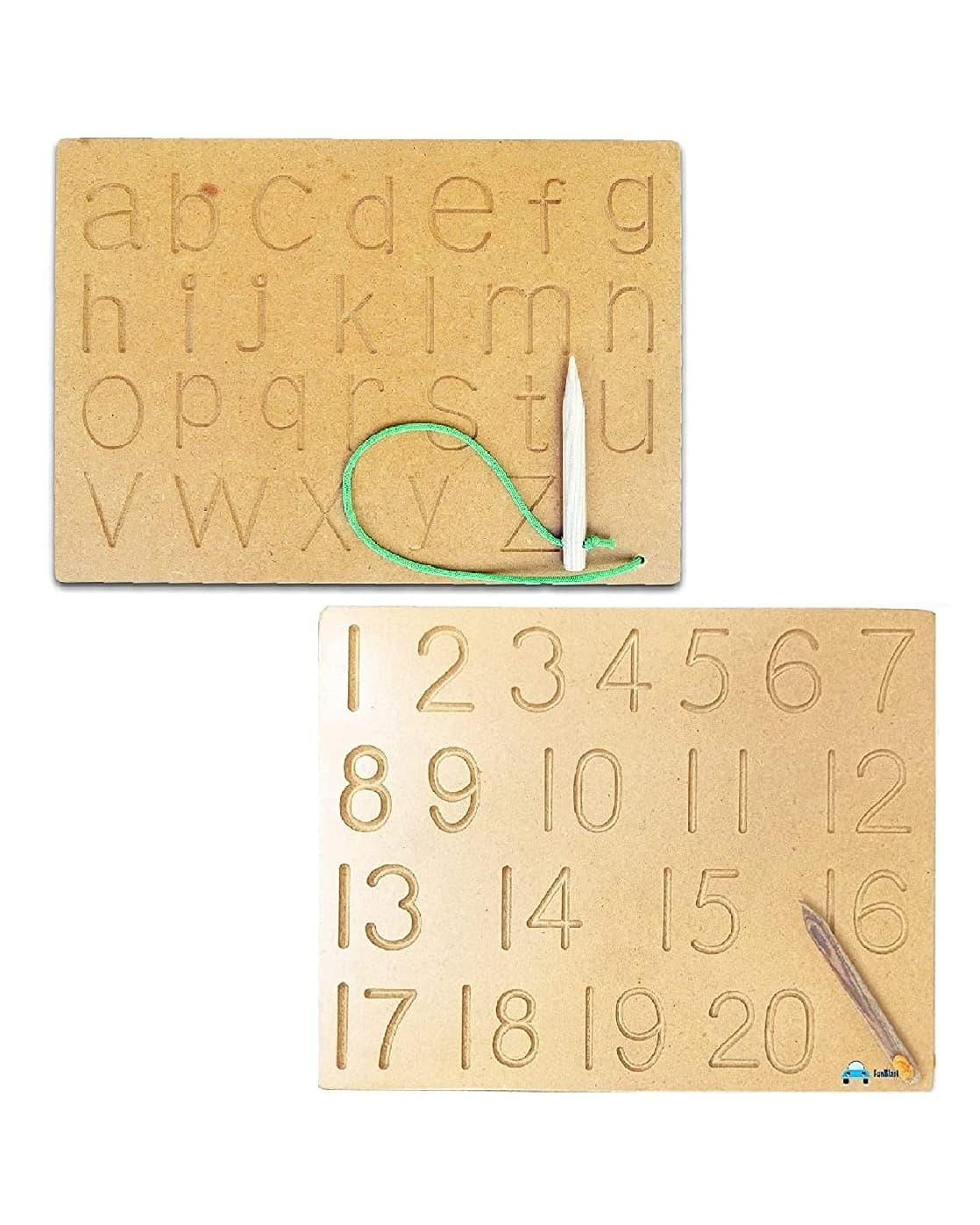 FunBlast Set of 2 Wooden Writing Practice Boards for Kids | Alphabet & 123 Tracing Educational Learning Toy