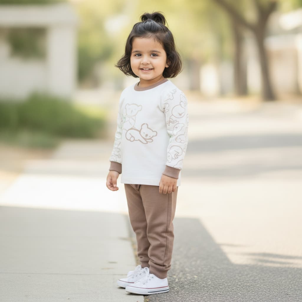 Pink Rabbit Girls' Brown Cotton T-shirt & Joggers Set for Casual All Season Wear