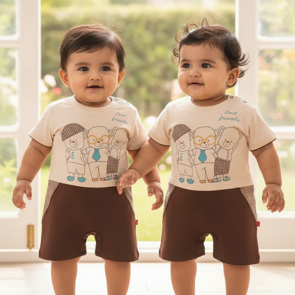 Mini Taurus Coffee Brown Above-Knee Romper for Unisex – Placement Print