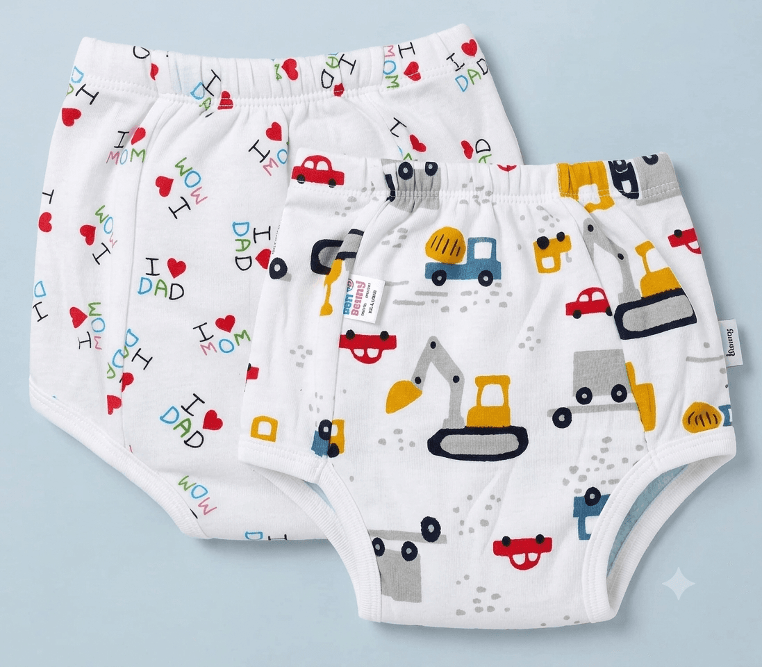 Ben Benny Baby Cotton Padded Training Pants (Pack of 2) - 4 Layer Absorbent Underwear, Medium (Print & Colour May Vary).