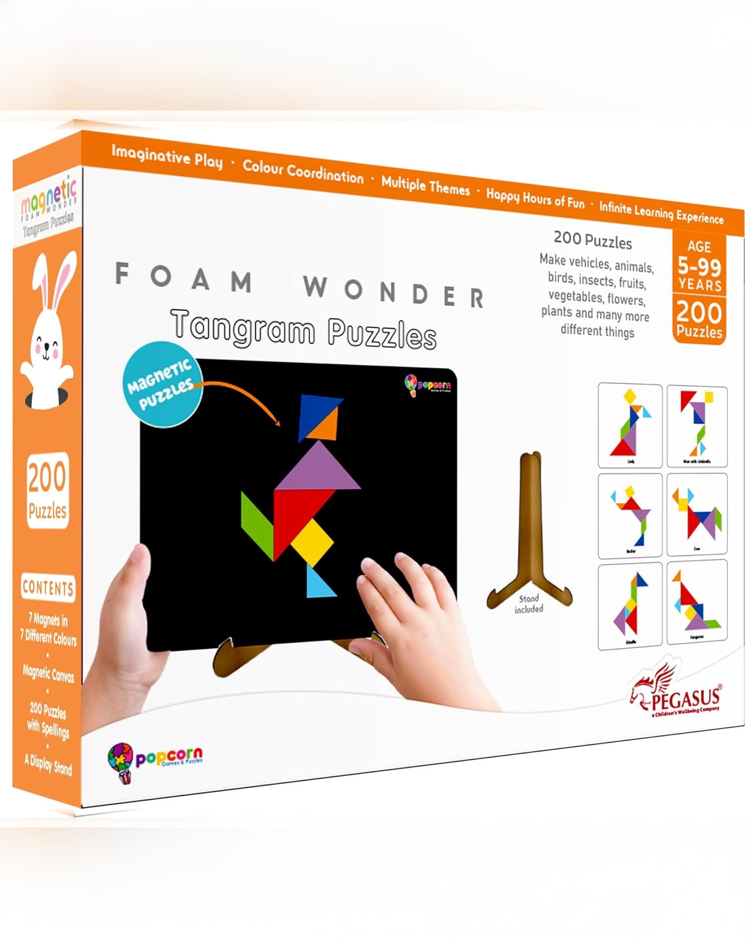 Pegasus Magnetic Tangram Puzzle for Kids 5+ Years | 200 Foam Puzzles, 7 Magnetic Shapes, Creative Learning Game