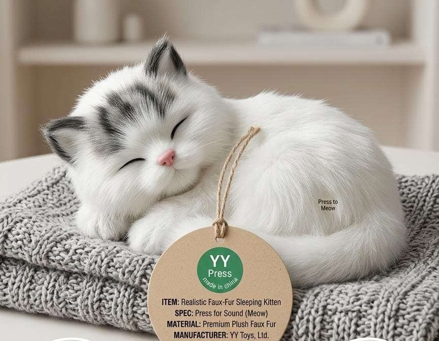 Cute Cat Soft Toy Sleeping on a Pillow with Meow Sound | Adorable Plush Animal Toy for Kids, Cuddling & Pretend Play