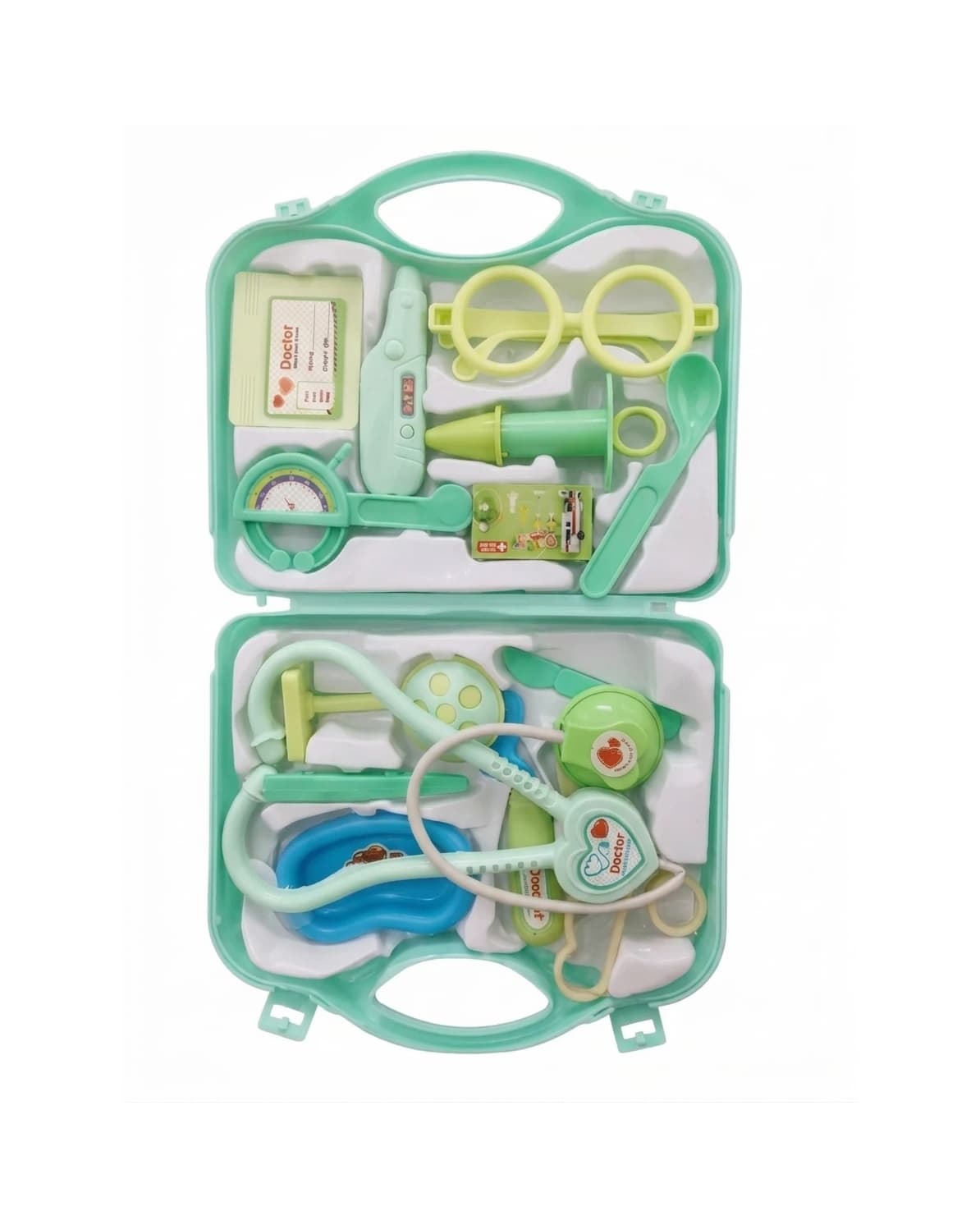 Kids Doctor Set Pretend Play Kit with Stethoscope, Syringe, Thermometer & Medical Accessories | Green Carry Case Toy Set