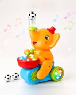 Toyz Musical Walking Elephant Drummer Toy with Flashing Lights, Sound, Drum Beating & Ball Blowing Action, Multicolour