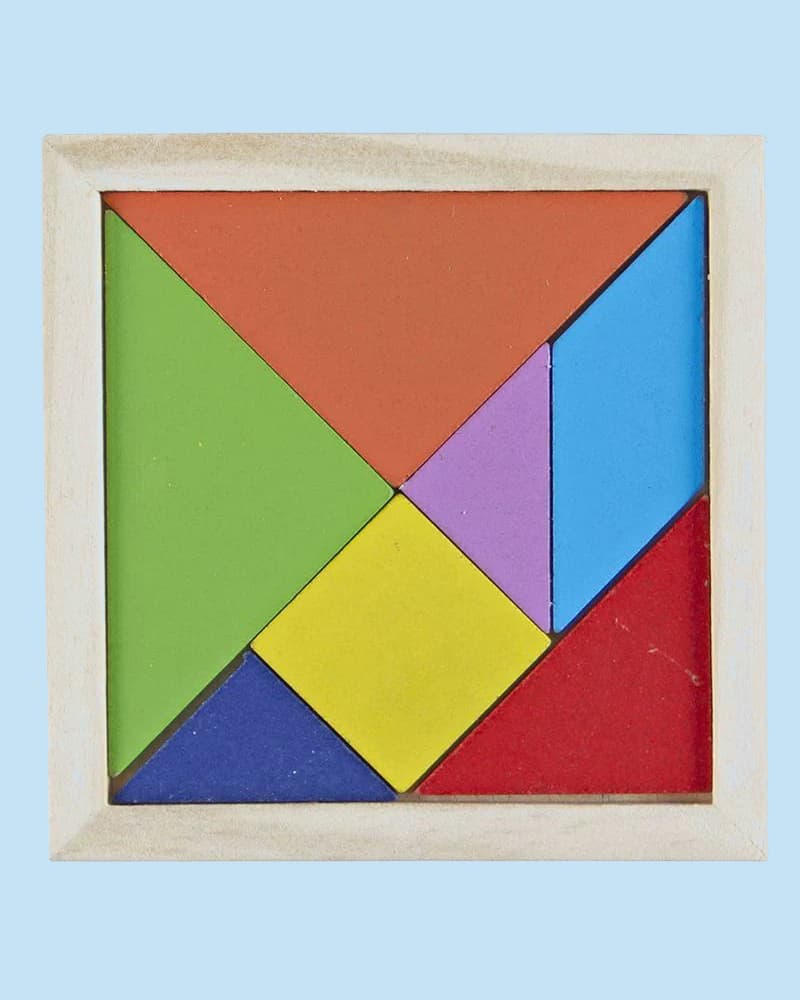 Premium Small Wooden Tangram Board Puzzle Educational Mathematical Geometric Shape Block Game Set Kids Multicolor