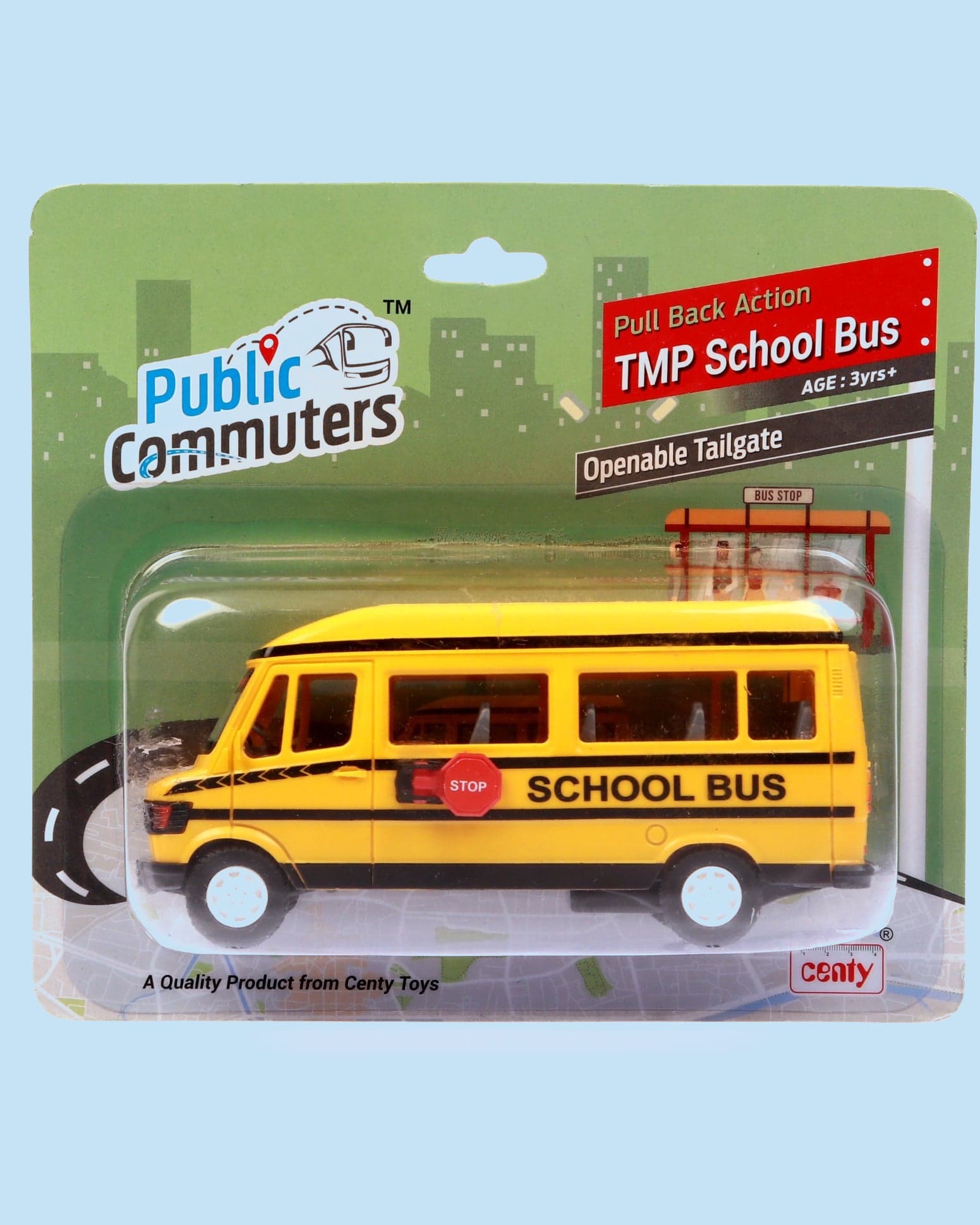 CENTY Pull Back TMP School Bus Toy | Yellow Die-Cast Style Push & Pull Action Vehicle for Kids 3+ Years