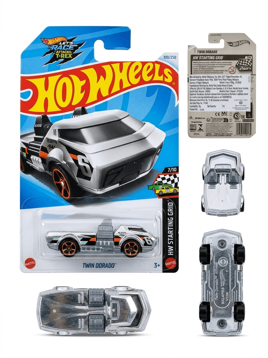 Hot Wheels Silver Twin Dorado Diecast Toy Car 7/10 | Starting Grid Collection | Kids & Collectors Racing Track Play Item