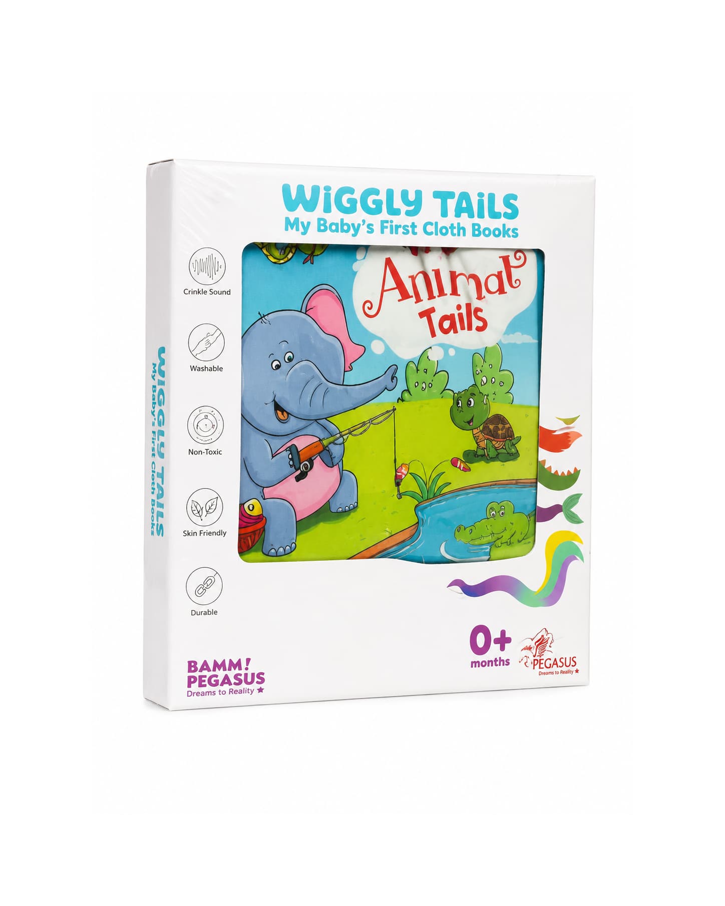 Pegasus Wild Animal Tails Cloth Book for Babies & Toddlers | Soft Sensory Touch & Feel Early Learning Book