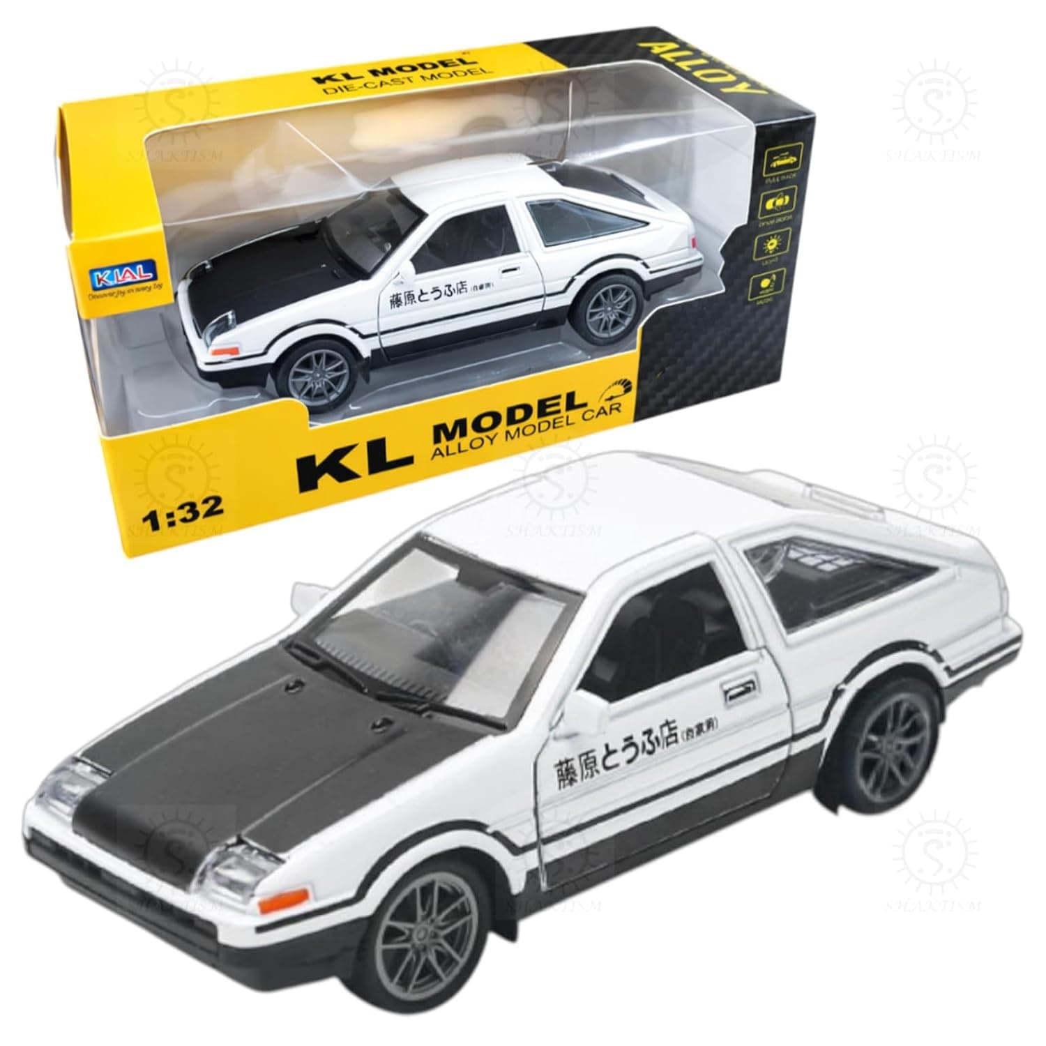 Toyota Die-Cast Alloy Toy Car 1:32 Scale with Light & Sound, Pull Back Action & Openable Doors, White Model Car for Kids