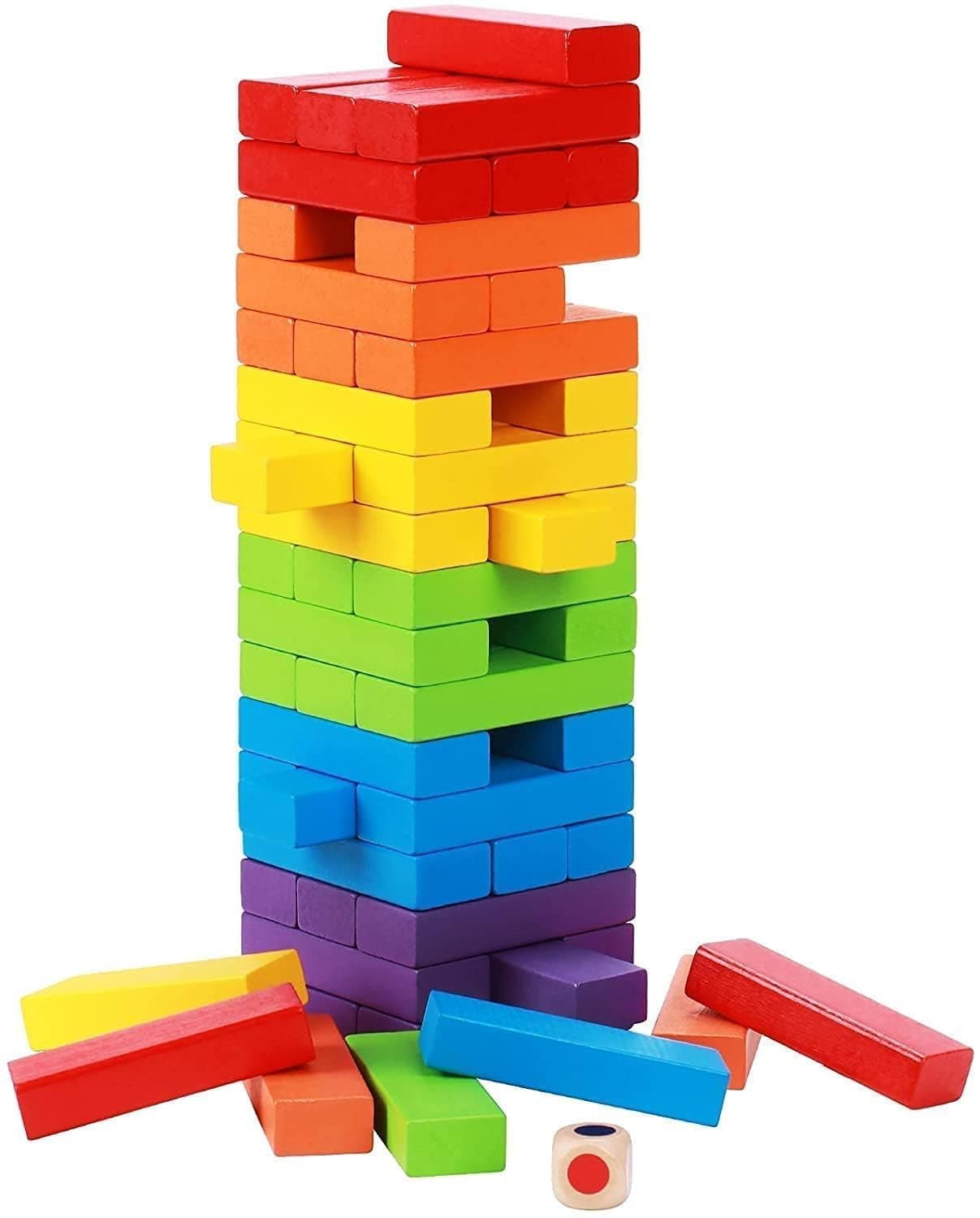 Jollyora Tower Game - Wooden Blocks Stacking Game for Kids and Adults- PACK OF 1- COLOR MAY VARY
